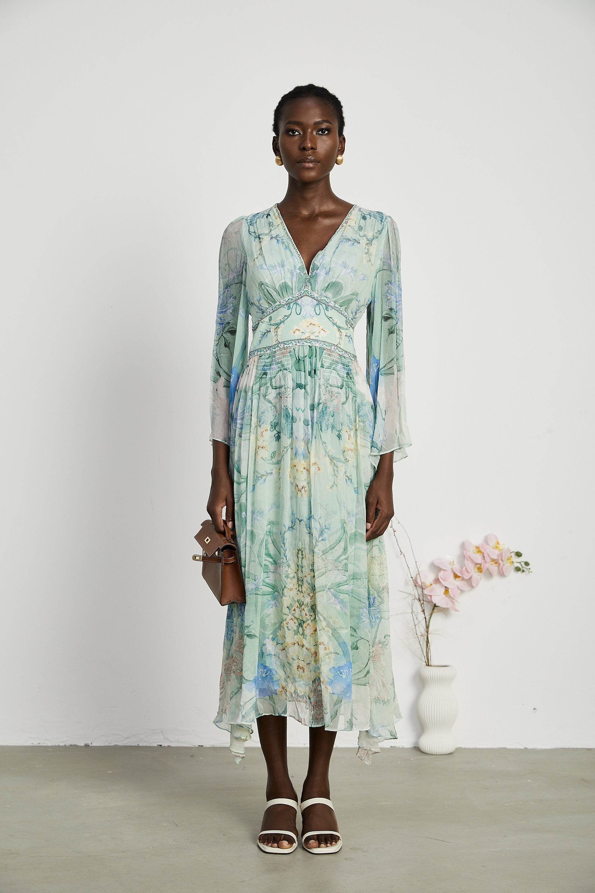 Emmelina kristal midi elbise