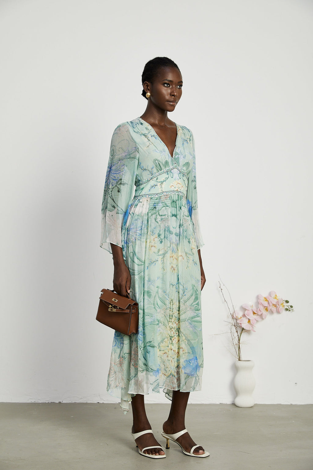 Emmelina kristal midi elbise