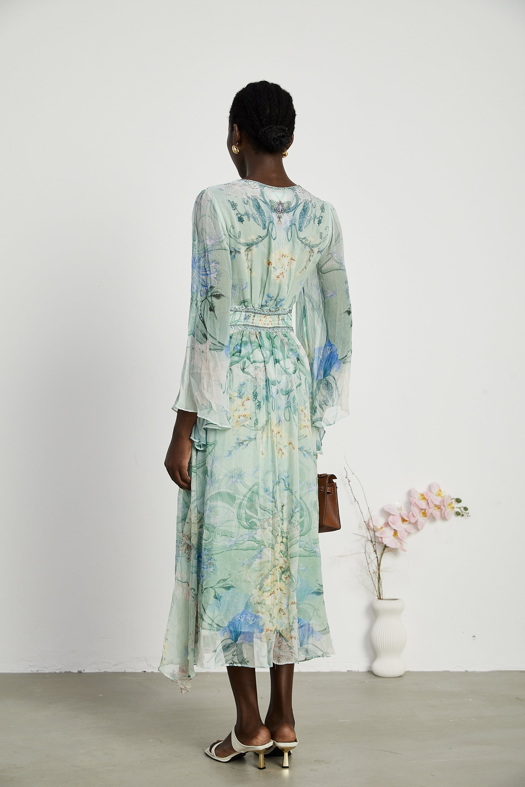 Emmelina kristal midi elbise