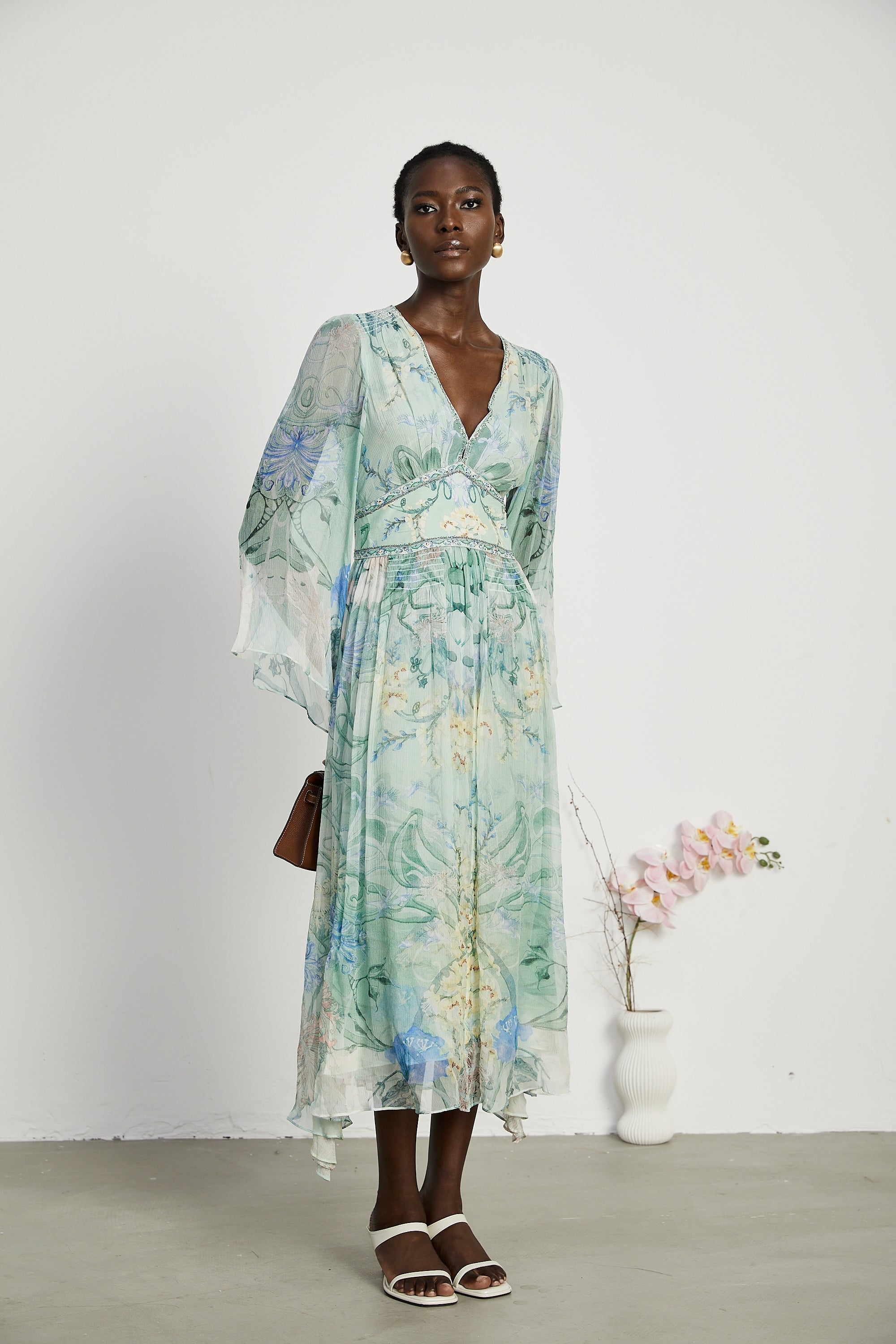 Emmelina kristal midi elbise