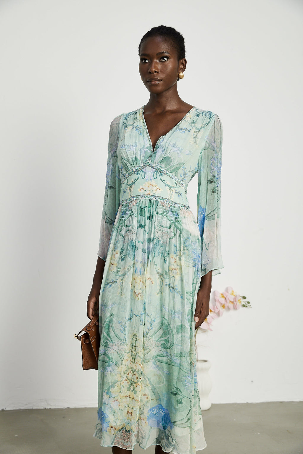 Emmelina kristal midi elbise