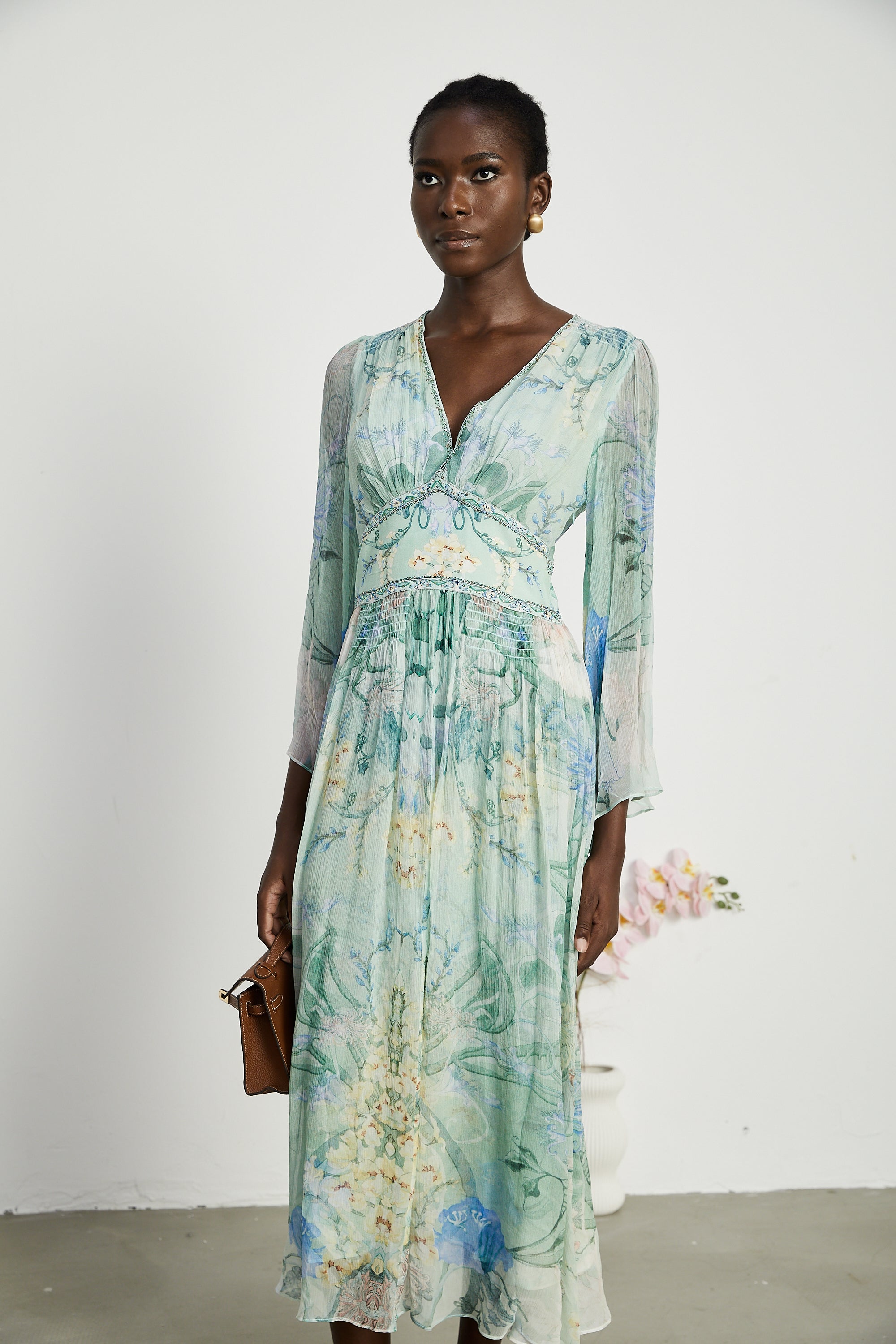 Emmelina kristal midi elbise