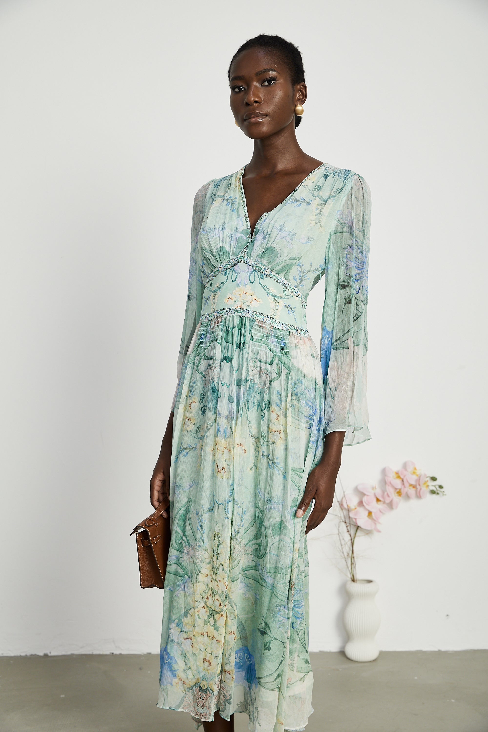 Emmelina kristal midi elbise