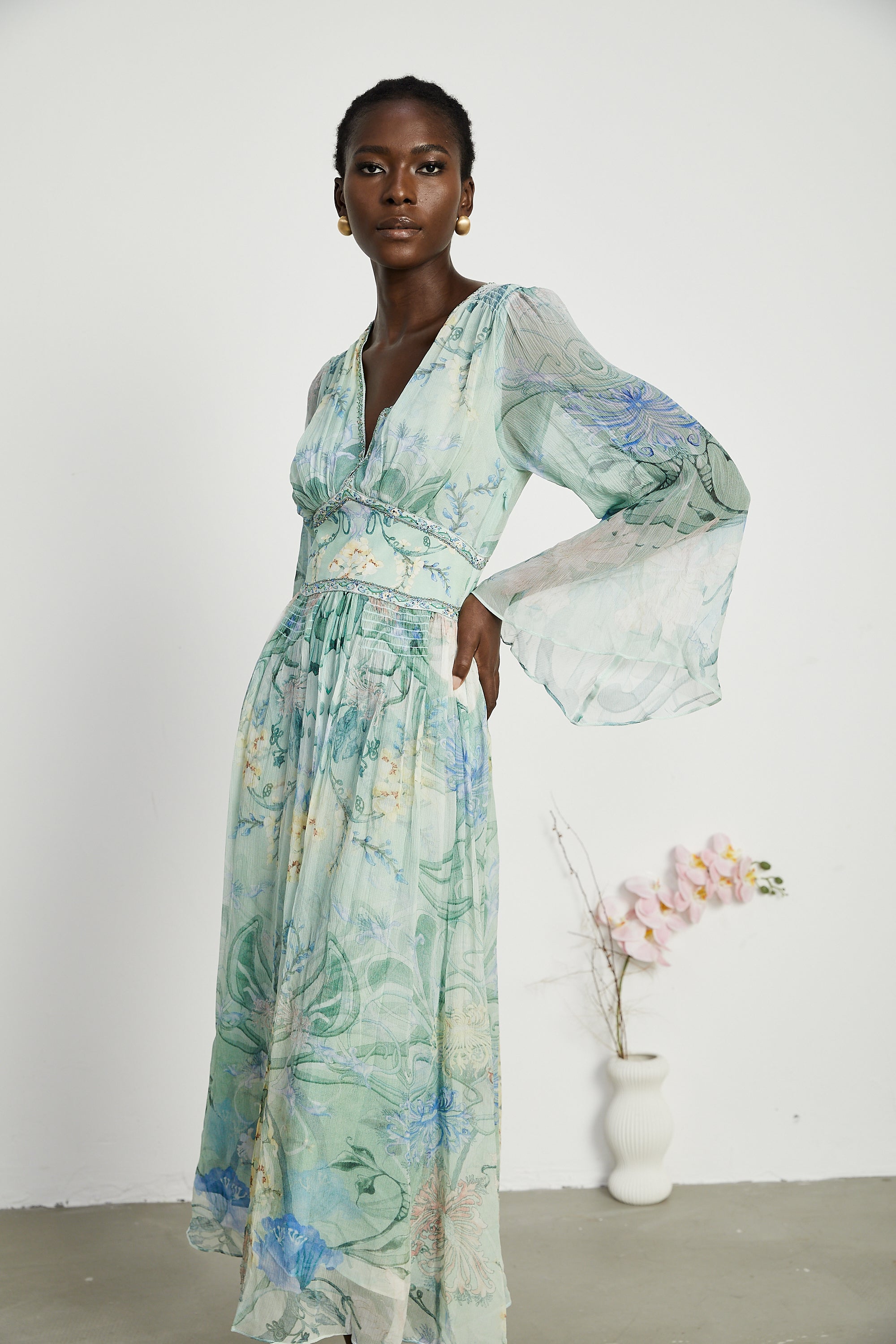 Emmelina kristal midi elbise