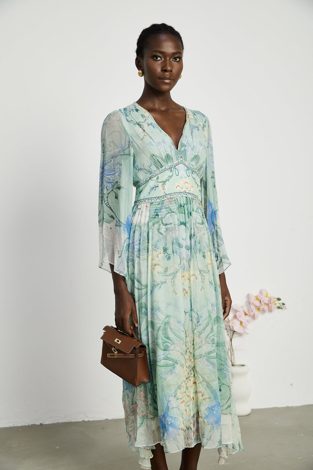 Emmelina kristal midi elbise