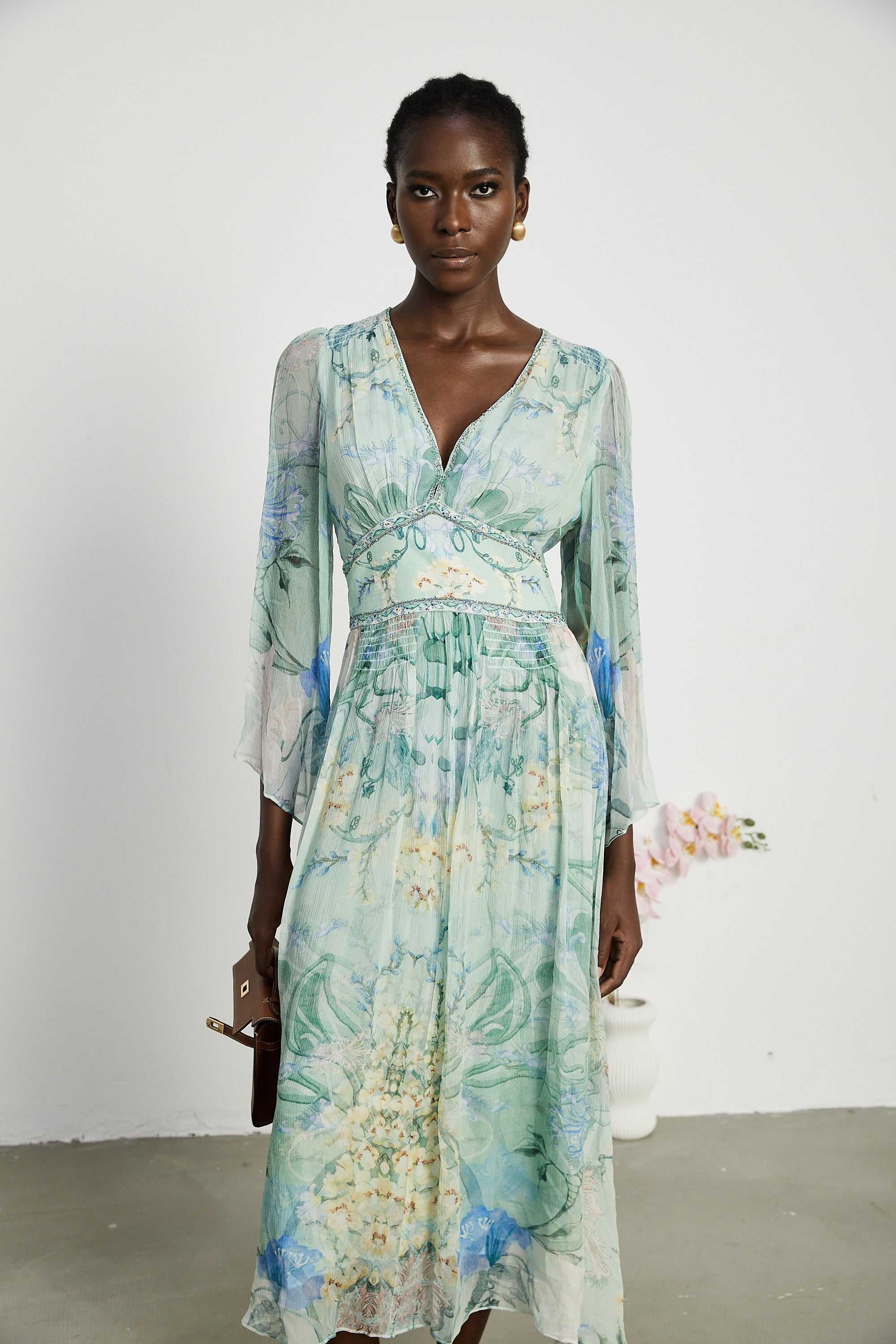 Emmelina kristal midi elbise