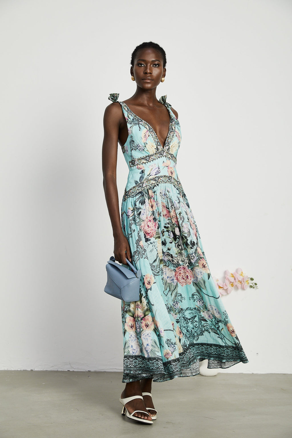 Kravat Omuz Midi Elbise