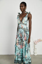 Kravat Omuz Midi Elbise