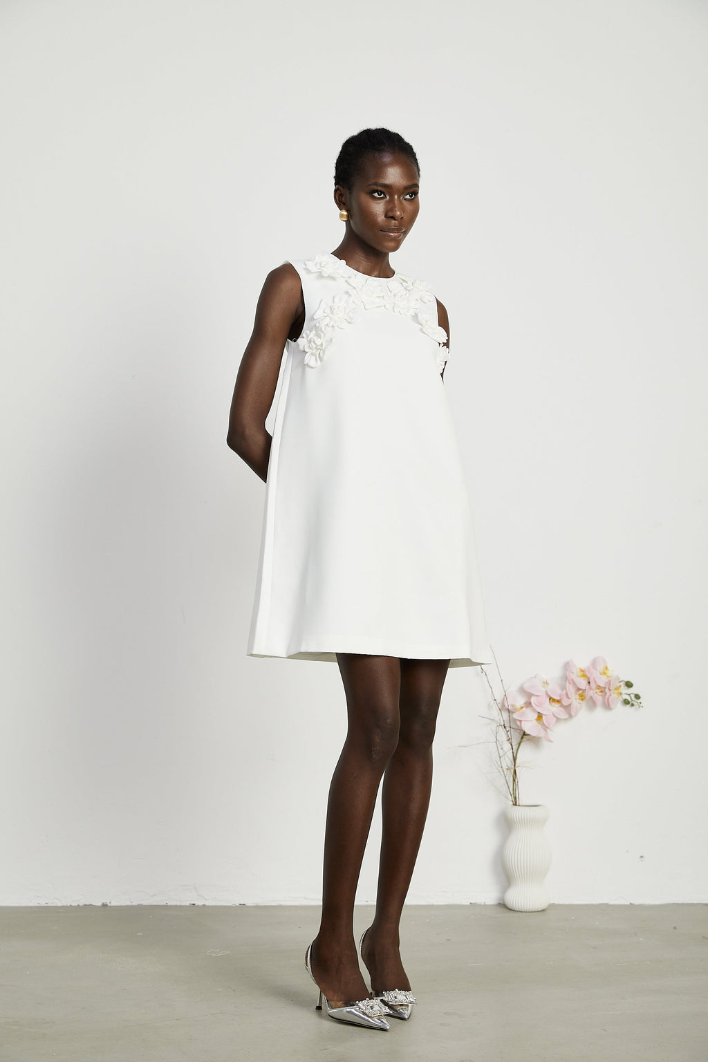 Marcella suni çiçekli mini elbise