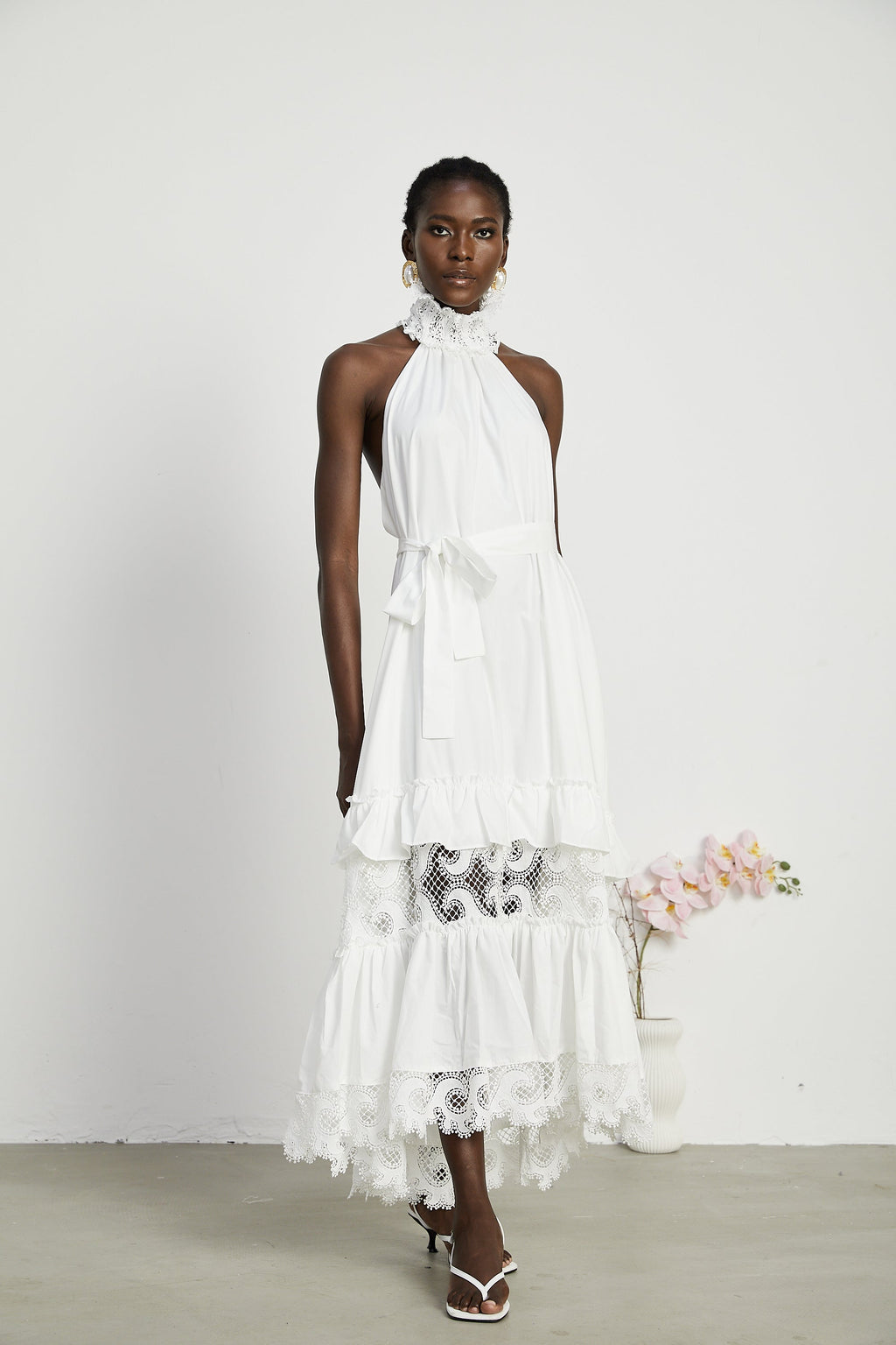 Neri dantel midi elbise