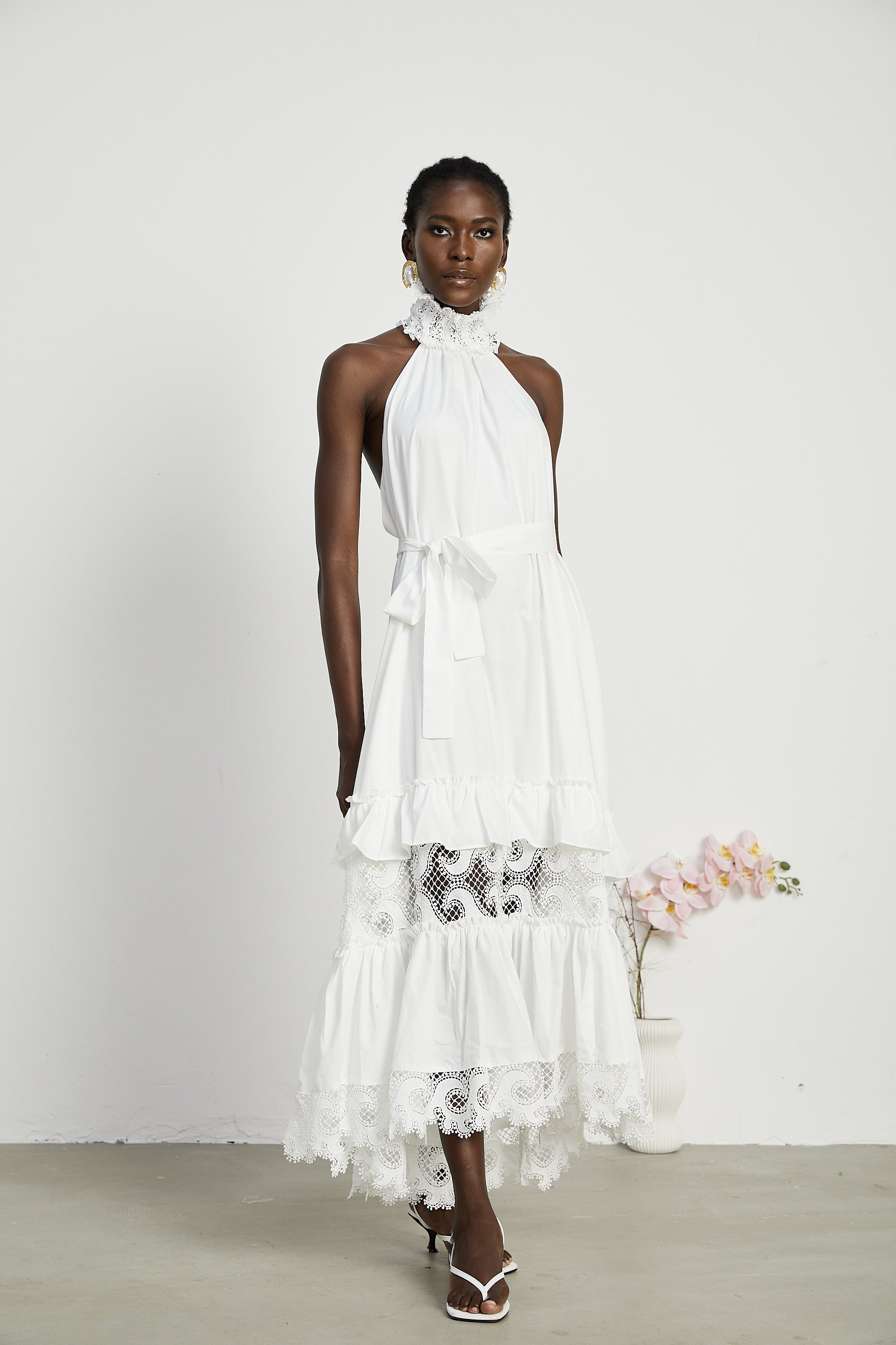 Neri dantel midi elbise