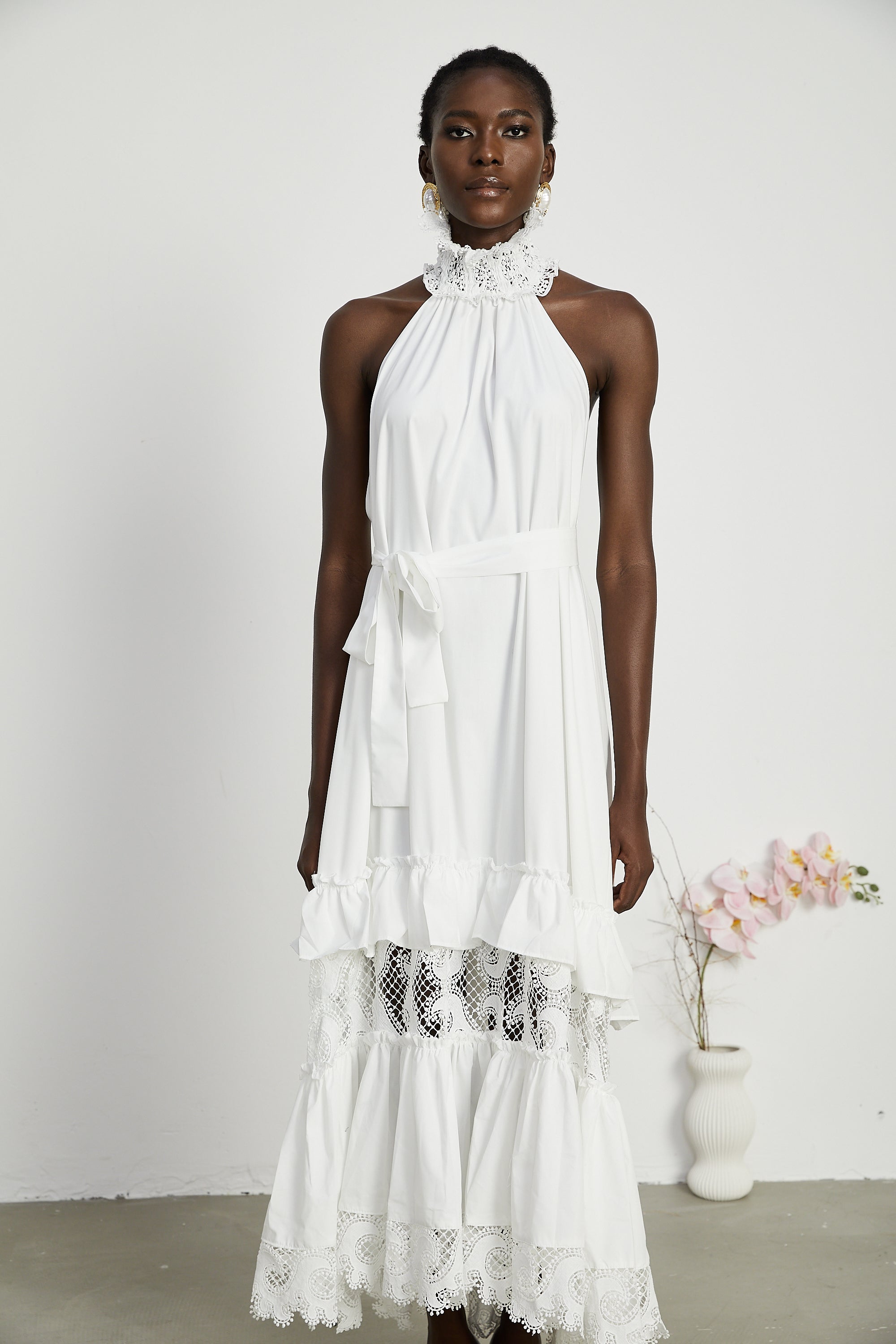 Neri dantel midi elbise