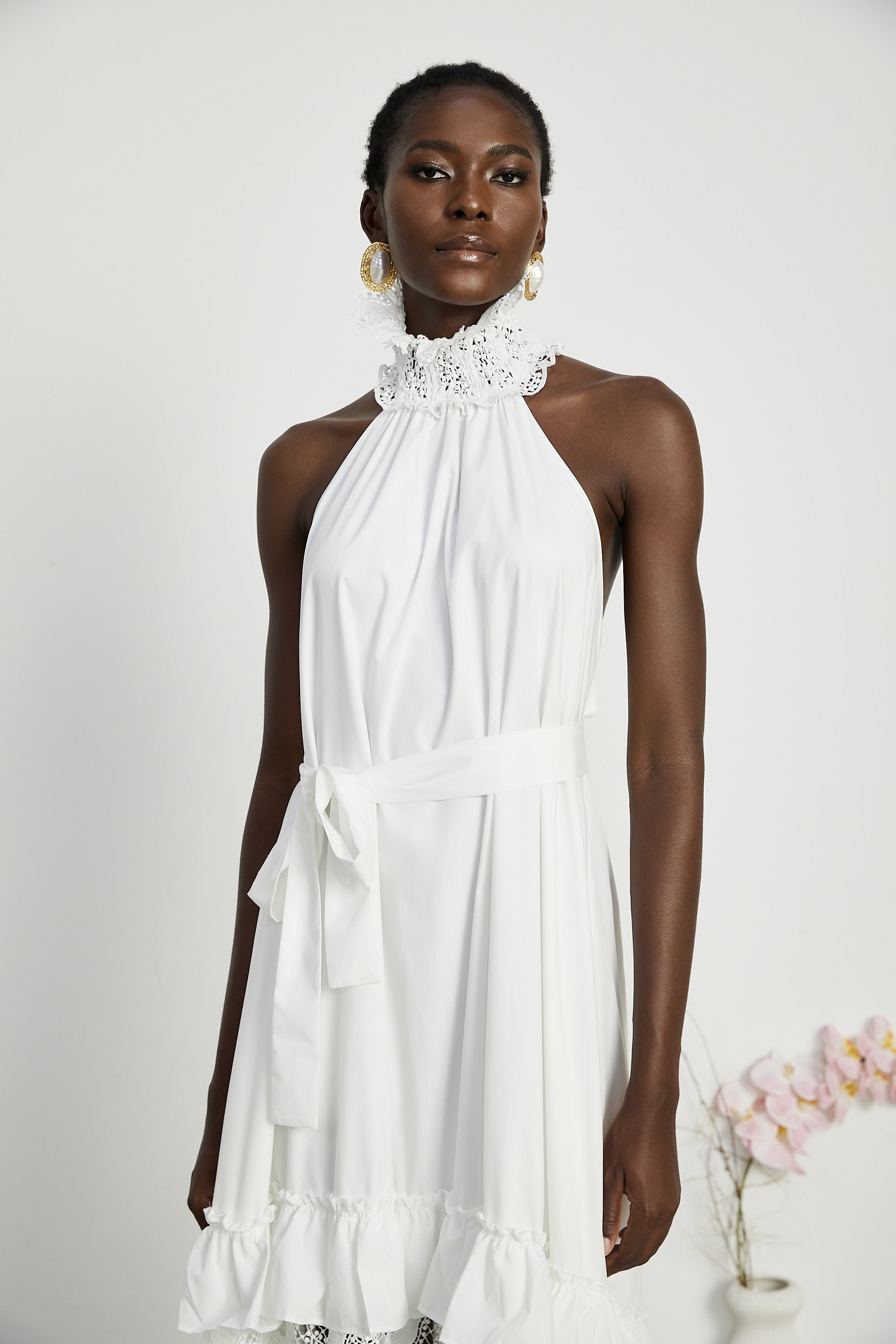 Neri dantel midi elbise