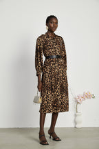 Geneviève leopar midi elbise