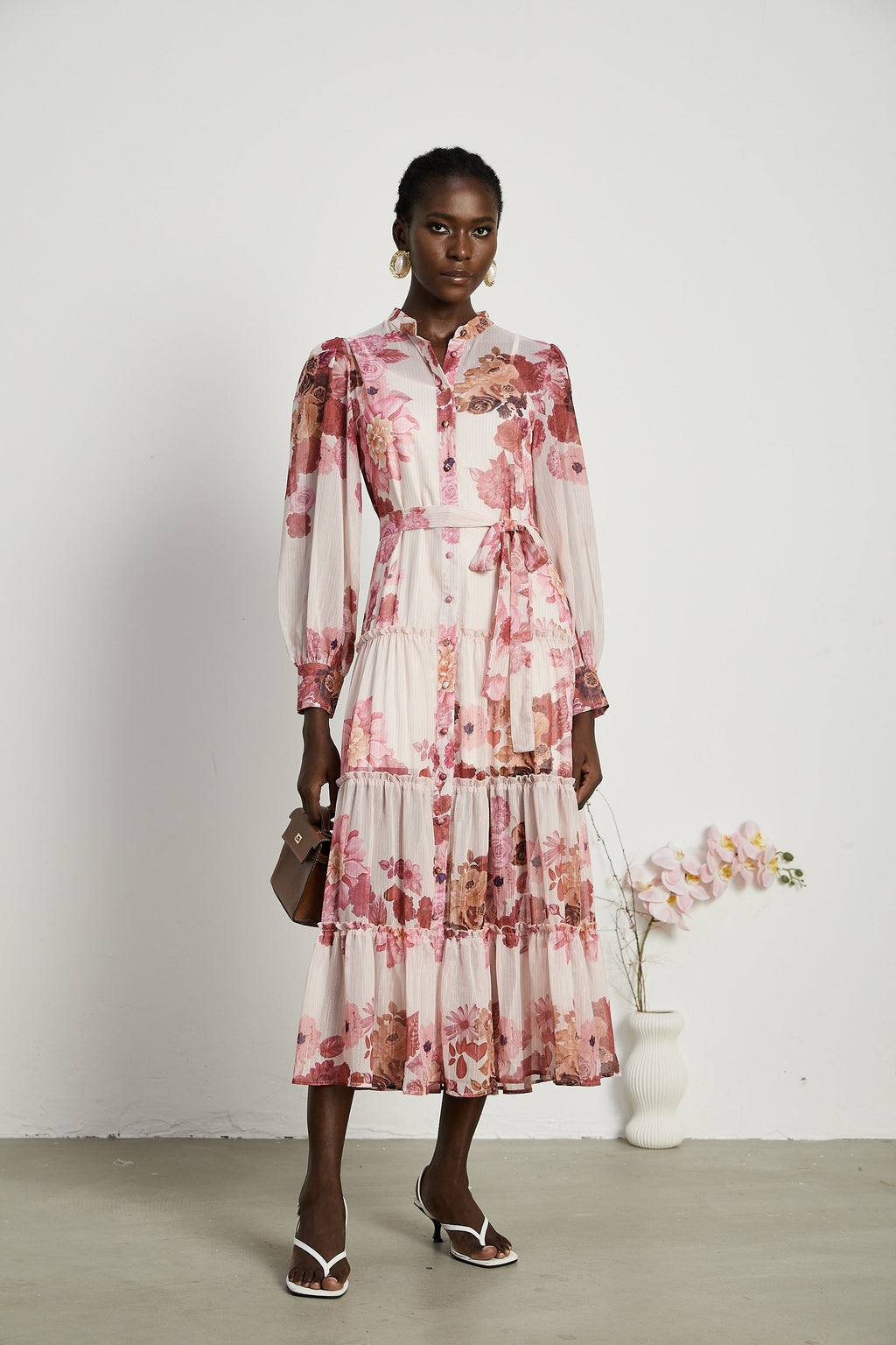 Sirena desenli midi elbise