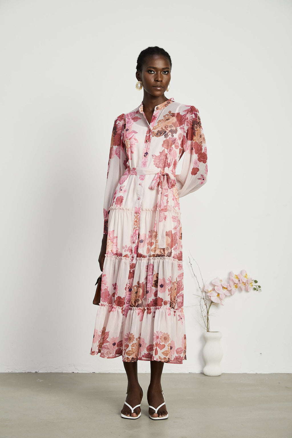 Sirena desenli midi elbise