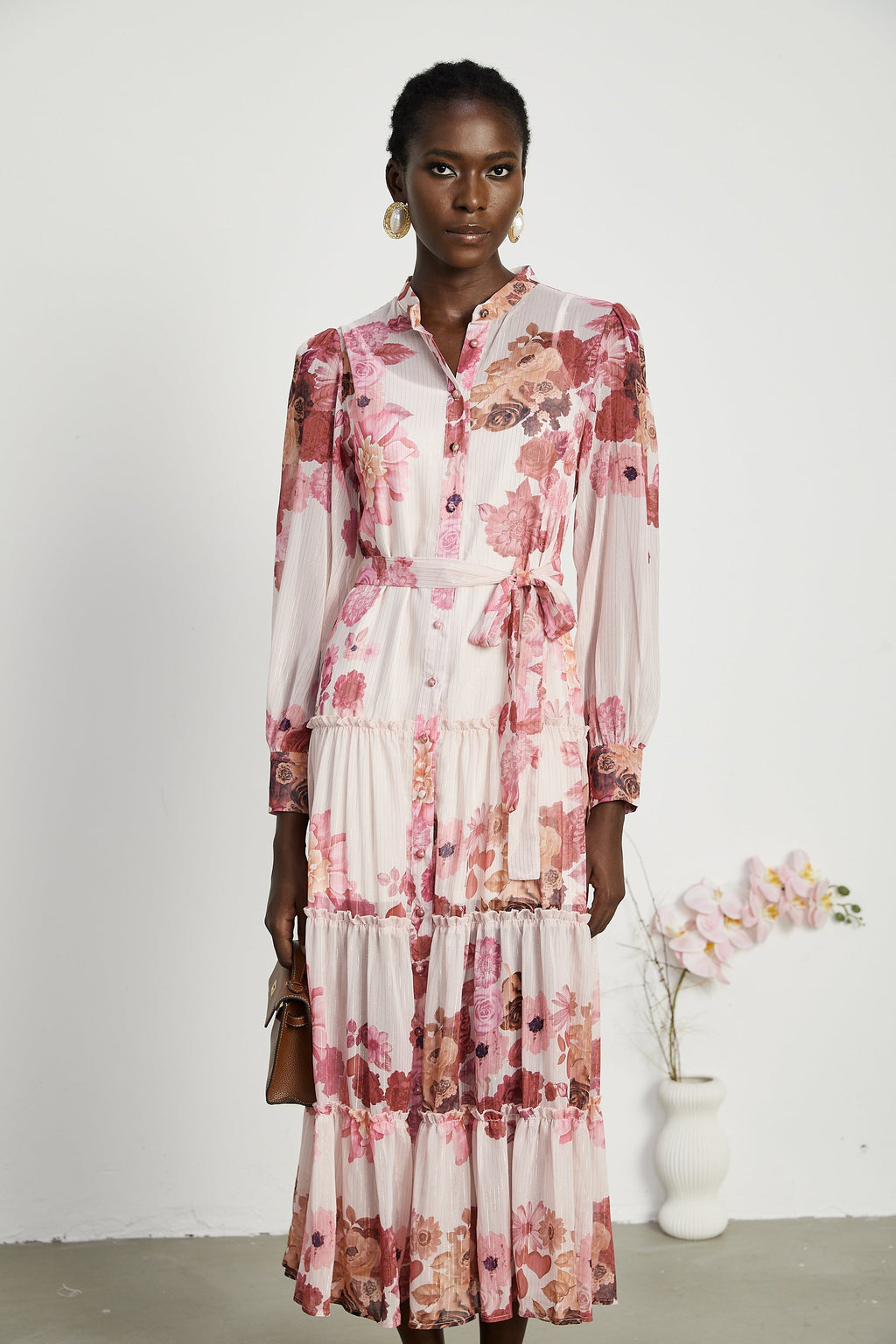 Sirena desenli midi elbise