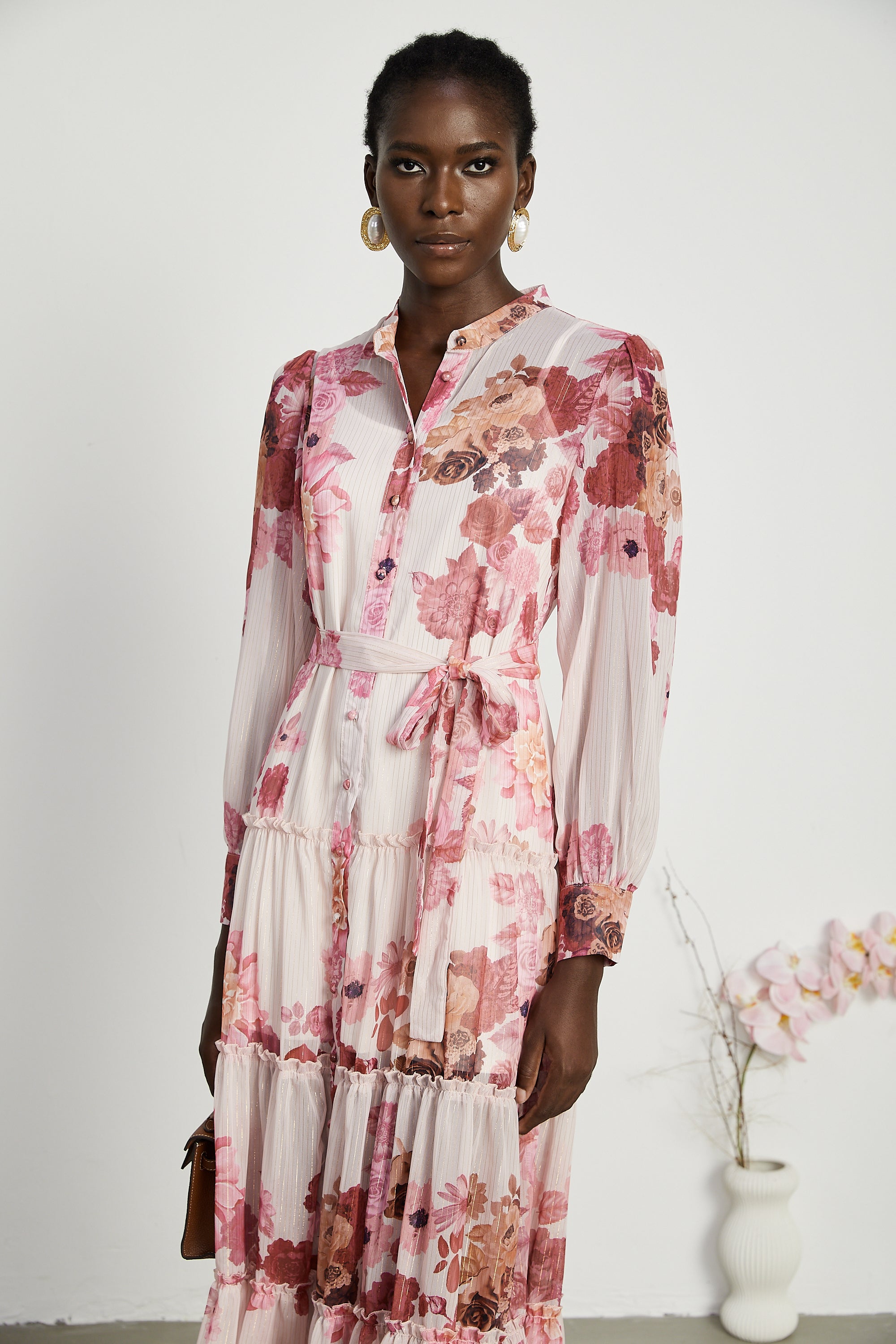 Sirena desenli midi elbise