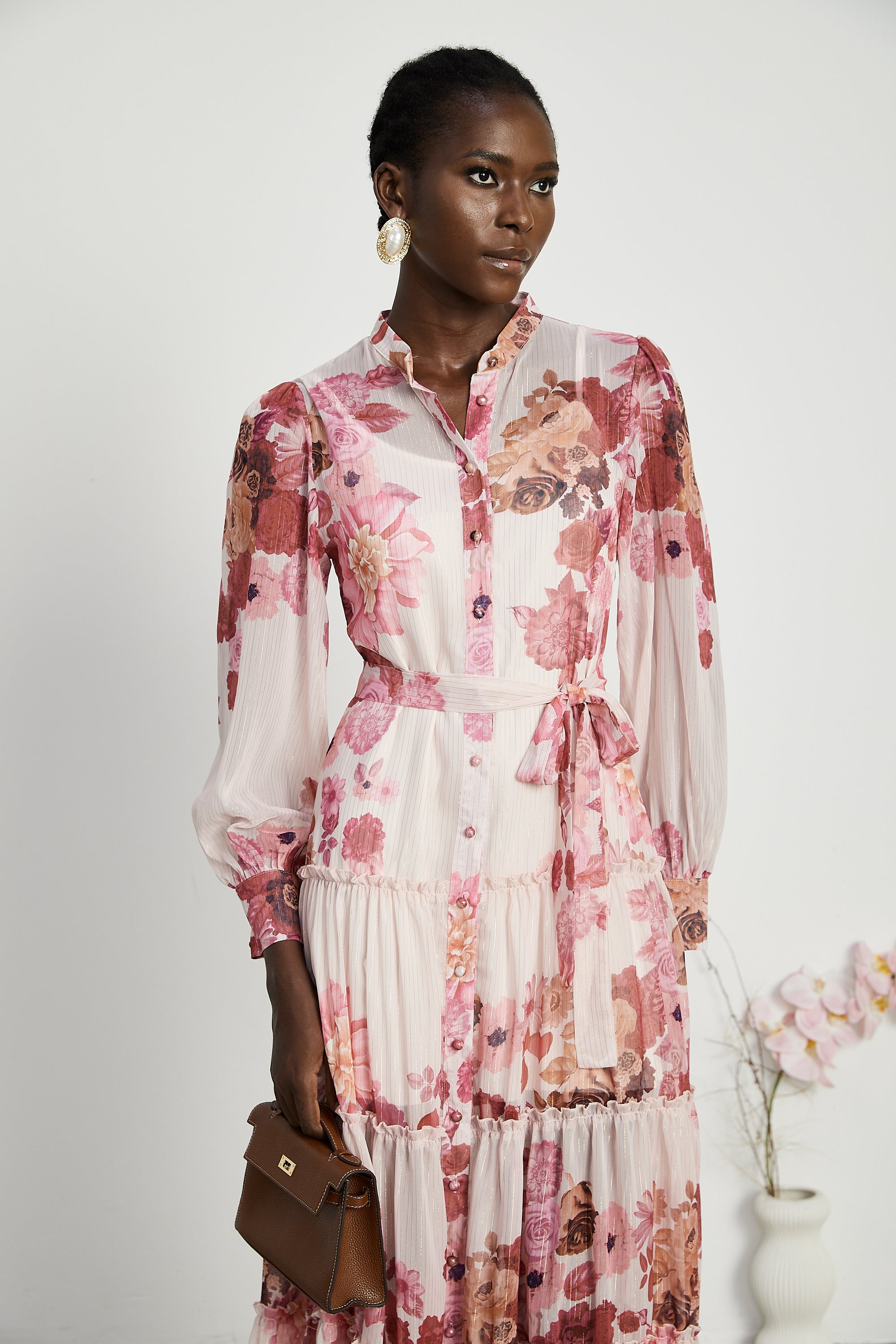 Sirena desenli midi elbise