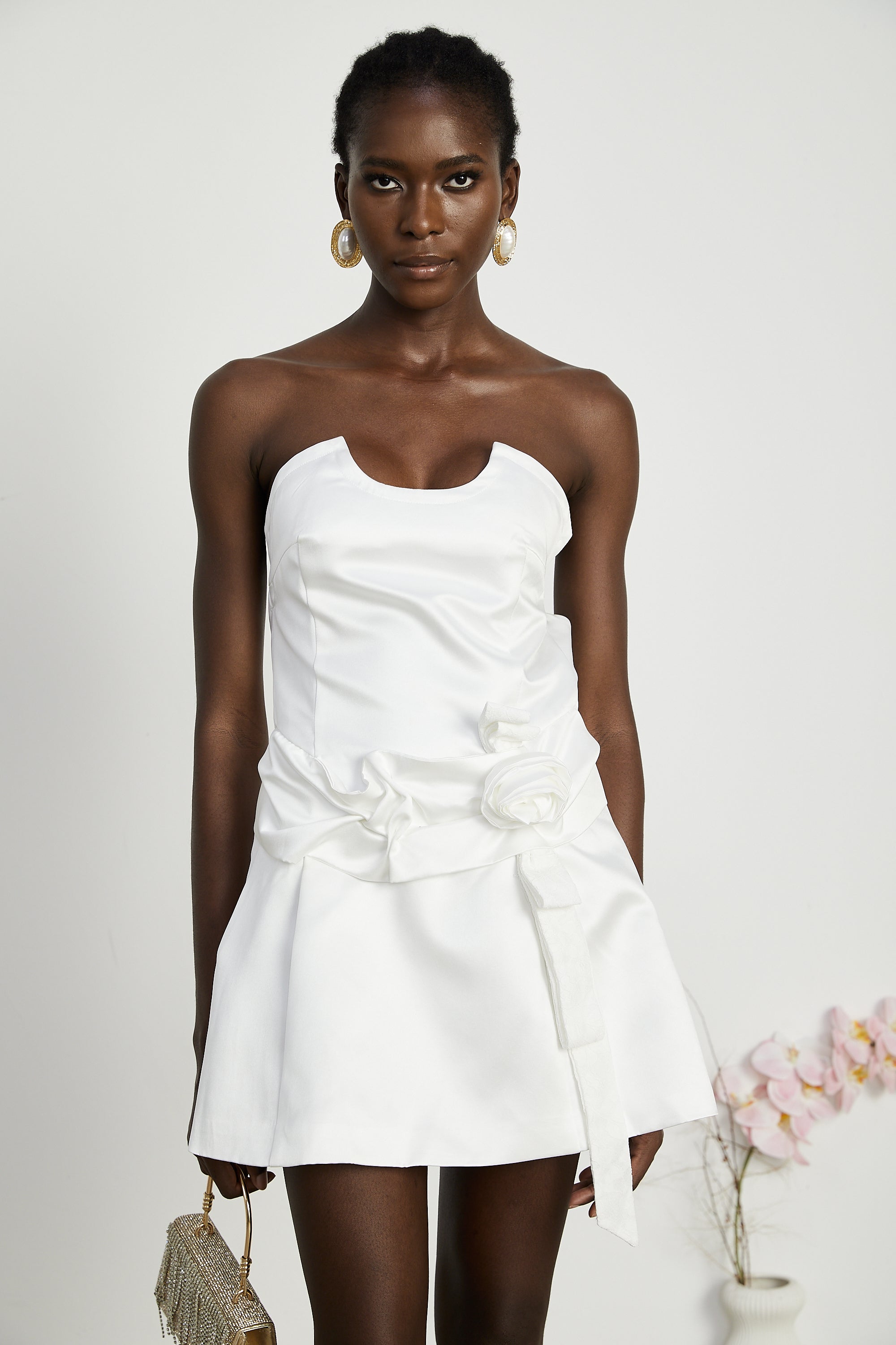 Fleur pile süsleme mini elbise