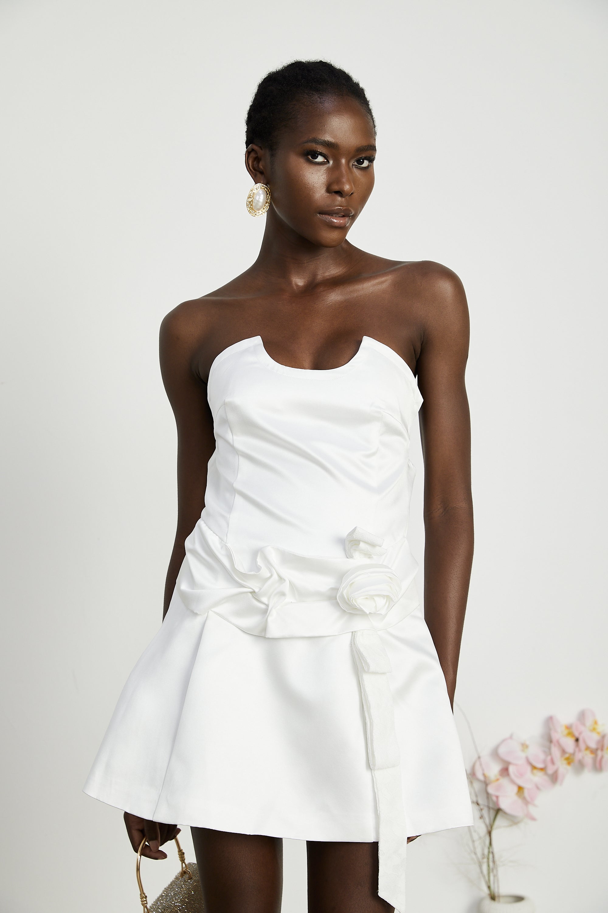 Fleur pile süsleme mini elbise