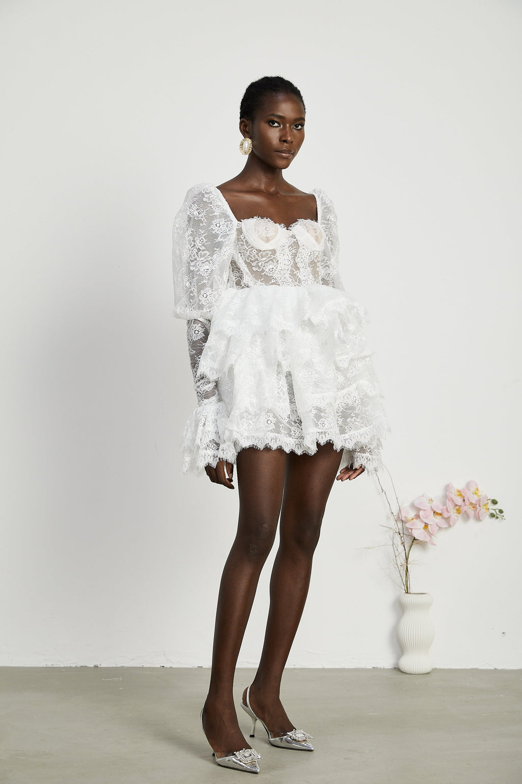 Nadine dantel mini elbise