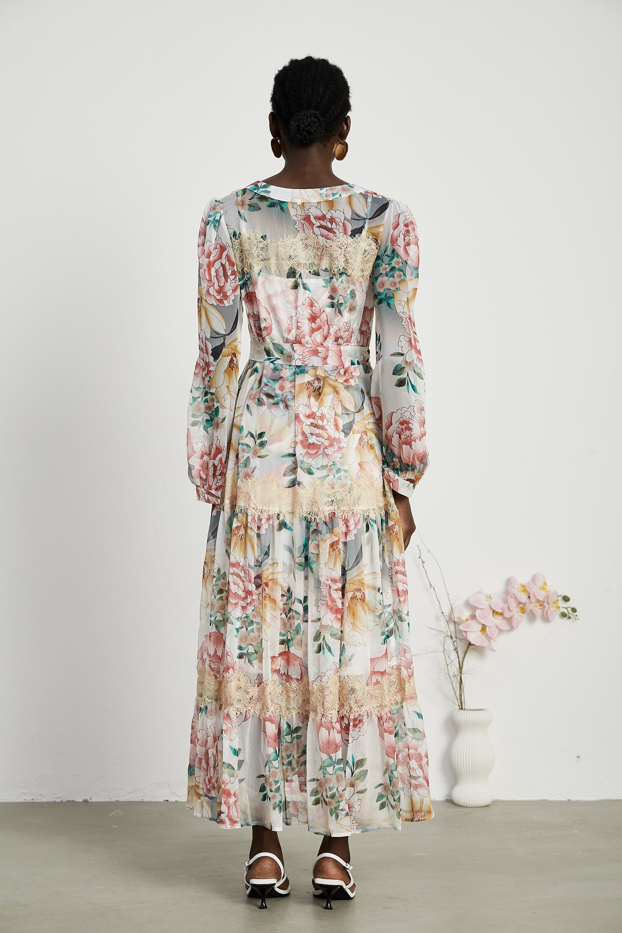 Zoë dantel desenli midi elbise