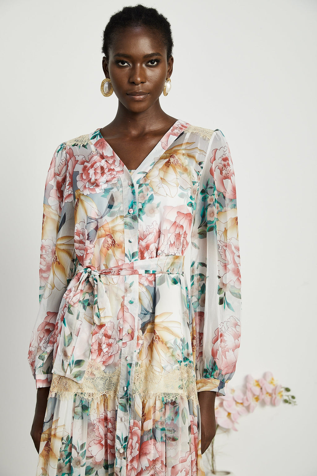 Zoë dantel desenli midi elbise