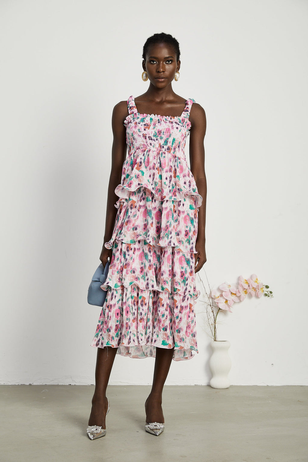 Coline katman midi elbise