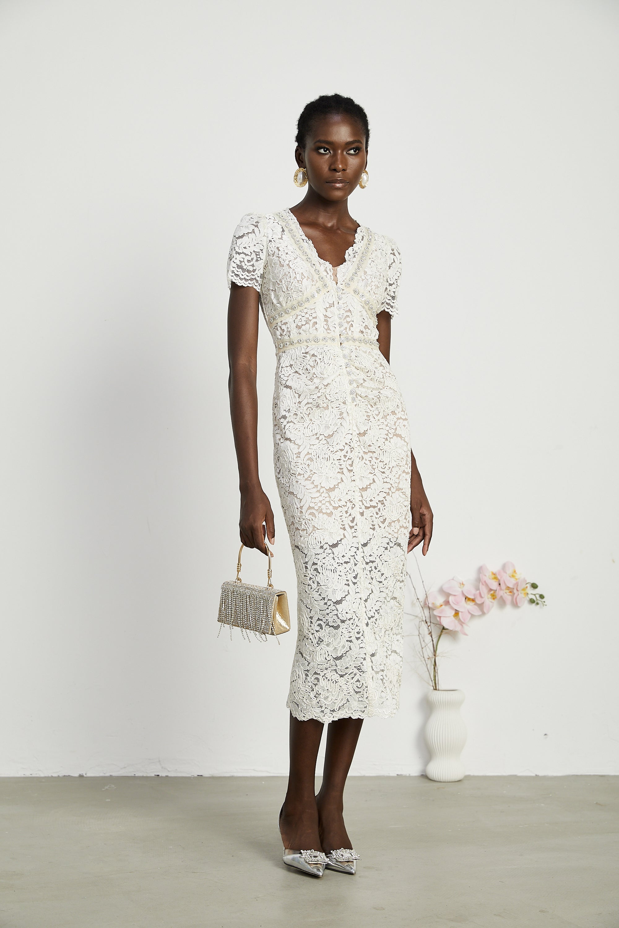 Kalena dantel midi elbise