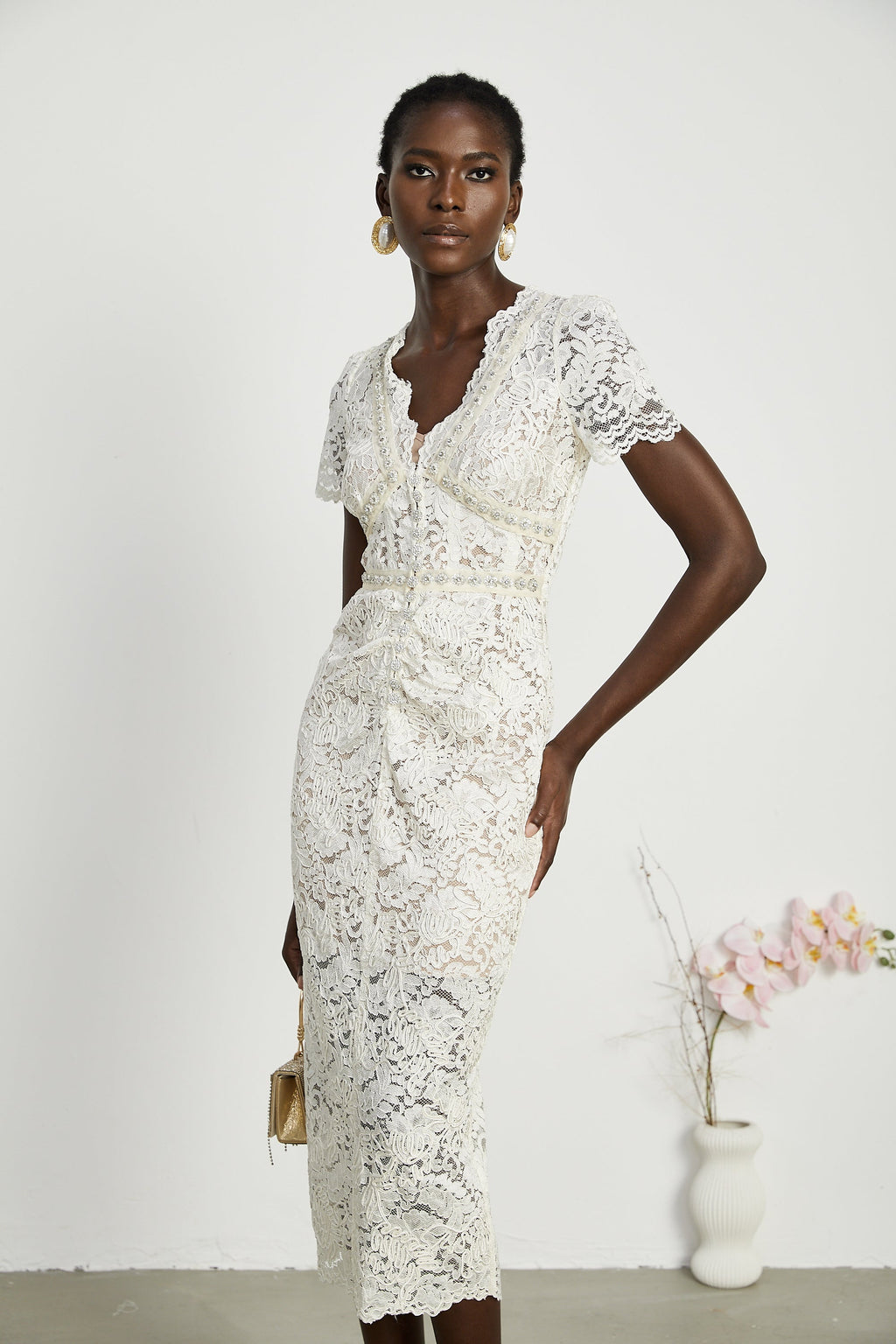 Kalena dantel midi elbise