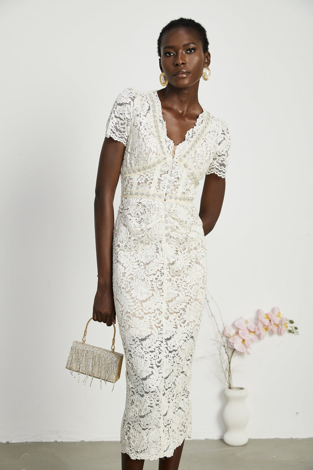 Kalena dantel midi elbise