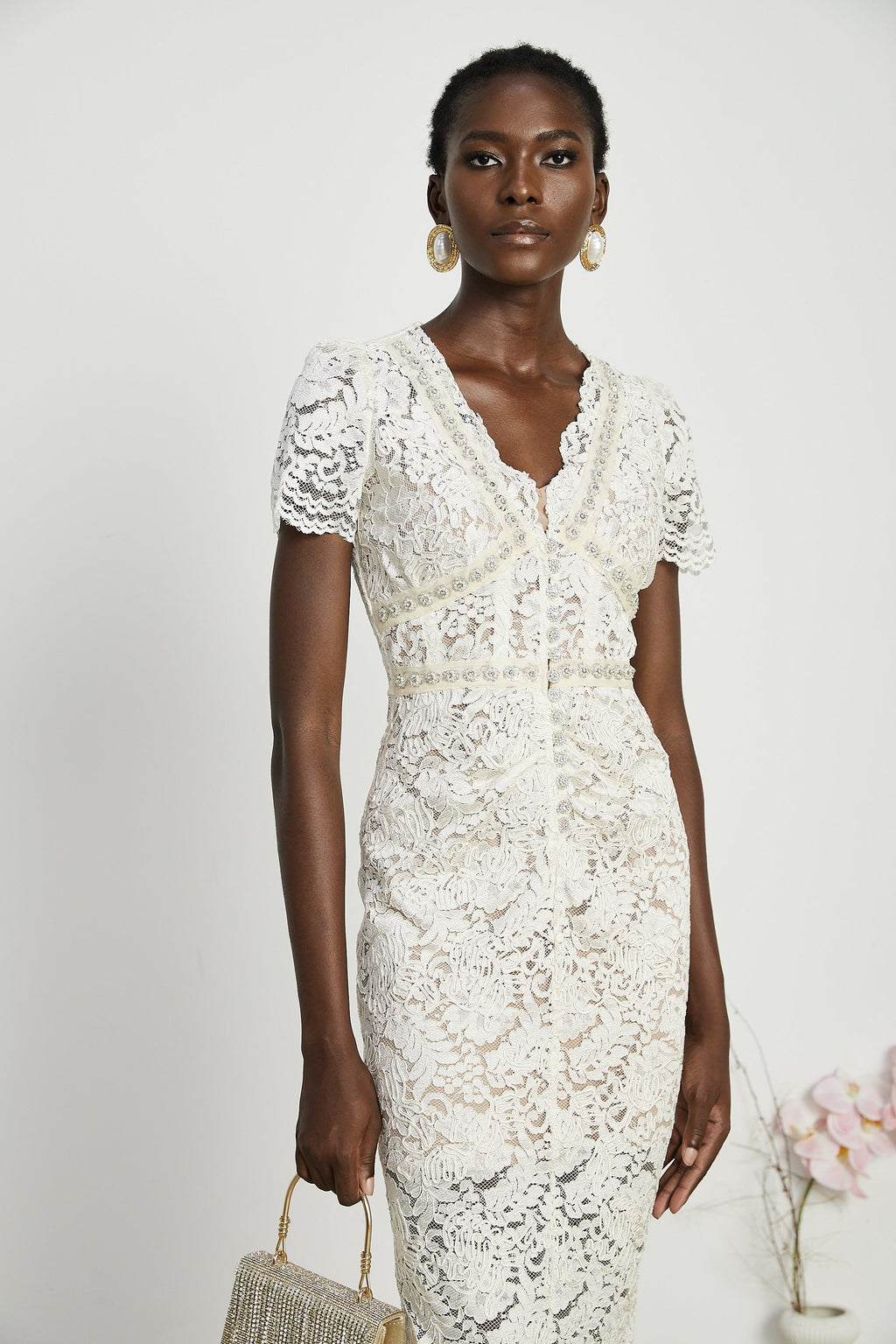 Kalena dantel midi elbise