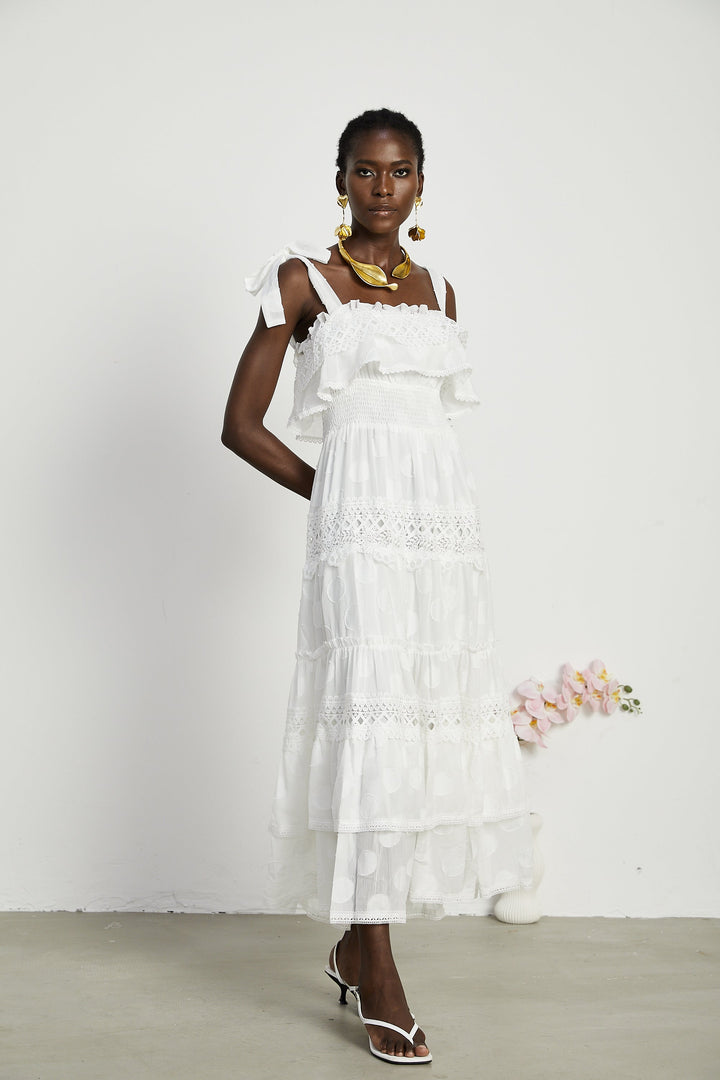 Roselinee dantel midi elbise