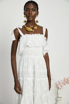 Roselinee dantel midi elbise