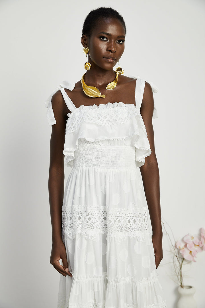 Roselinee dantel midi elbise