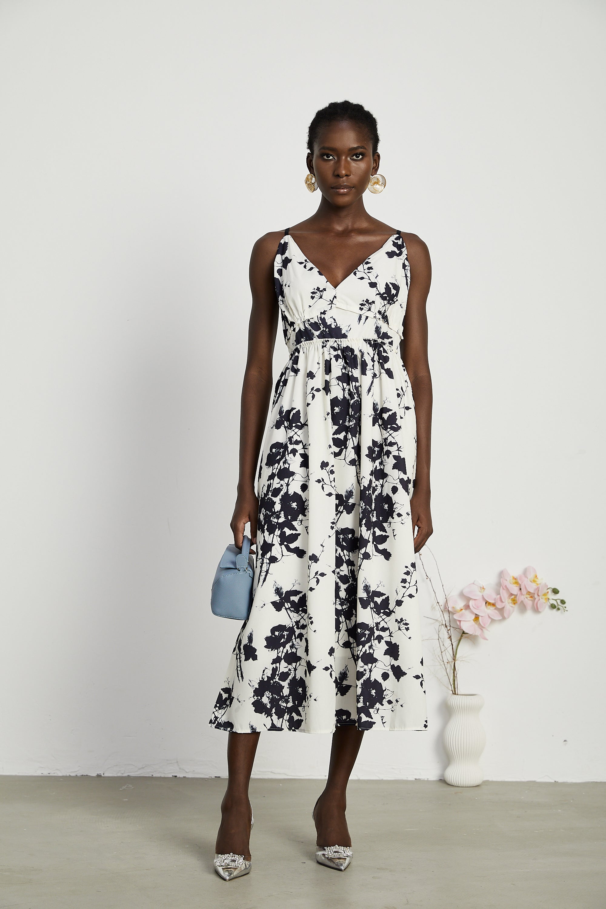 Persephone desenli midi elbise