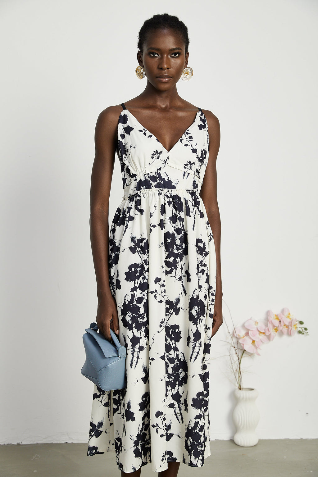 Persephone desenli midi elbise