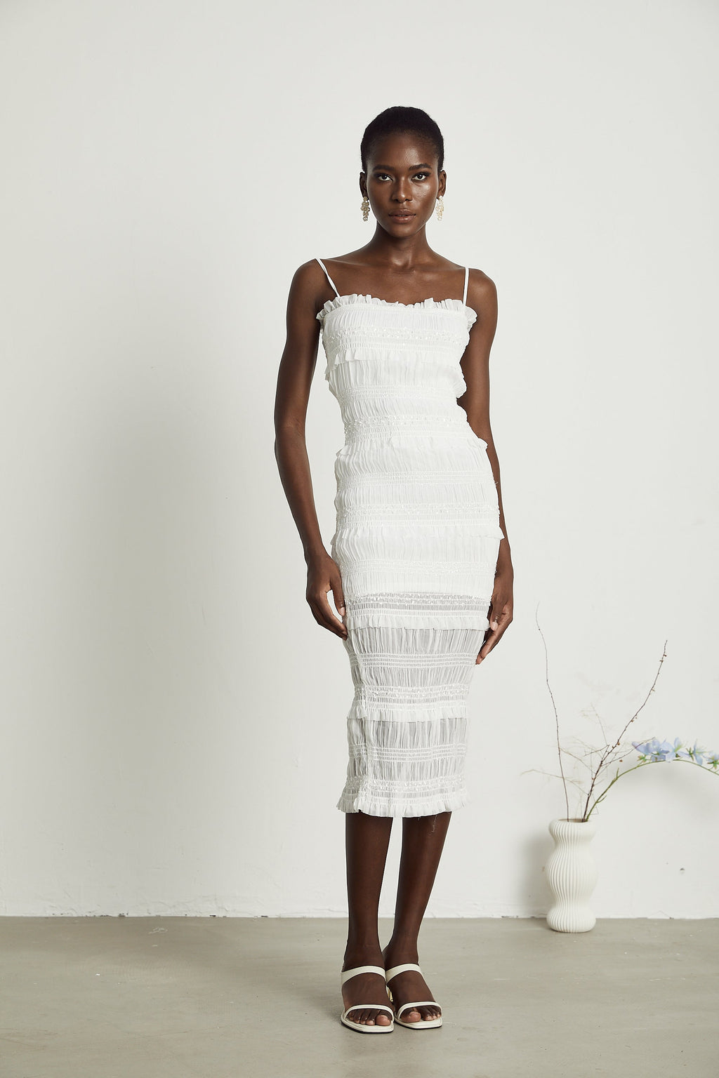 Gaëlle pile midi elbise