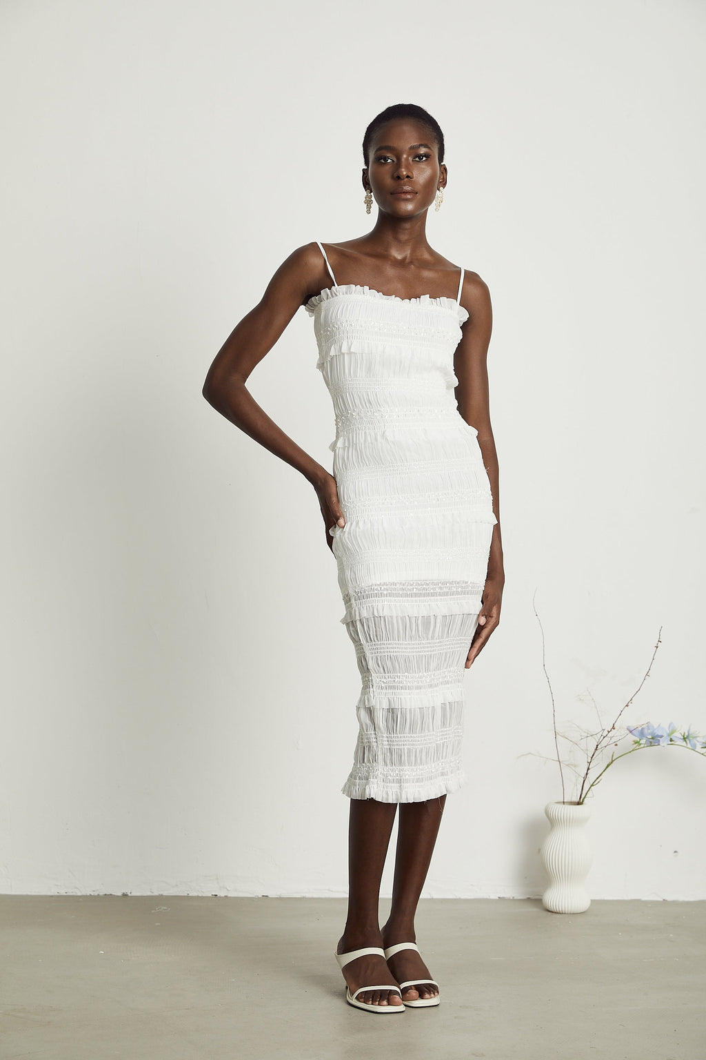 Gaëlle pile midi elbise