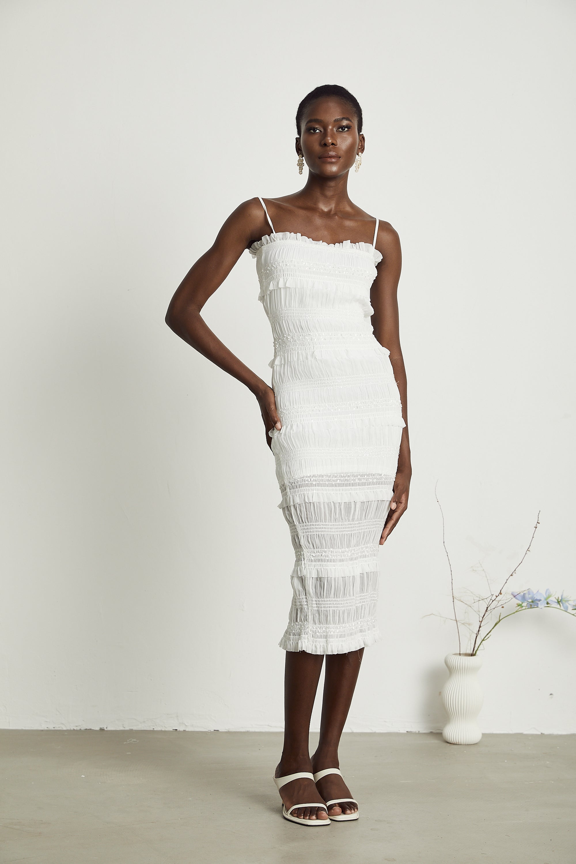 Gaëlle pile midi elbise