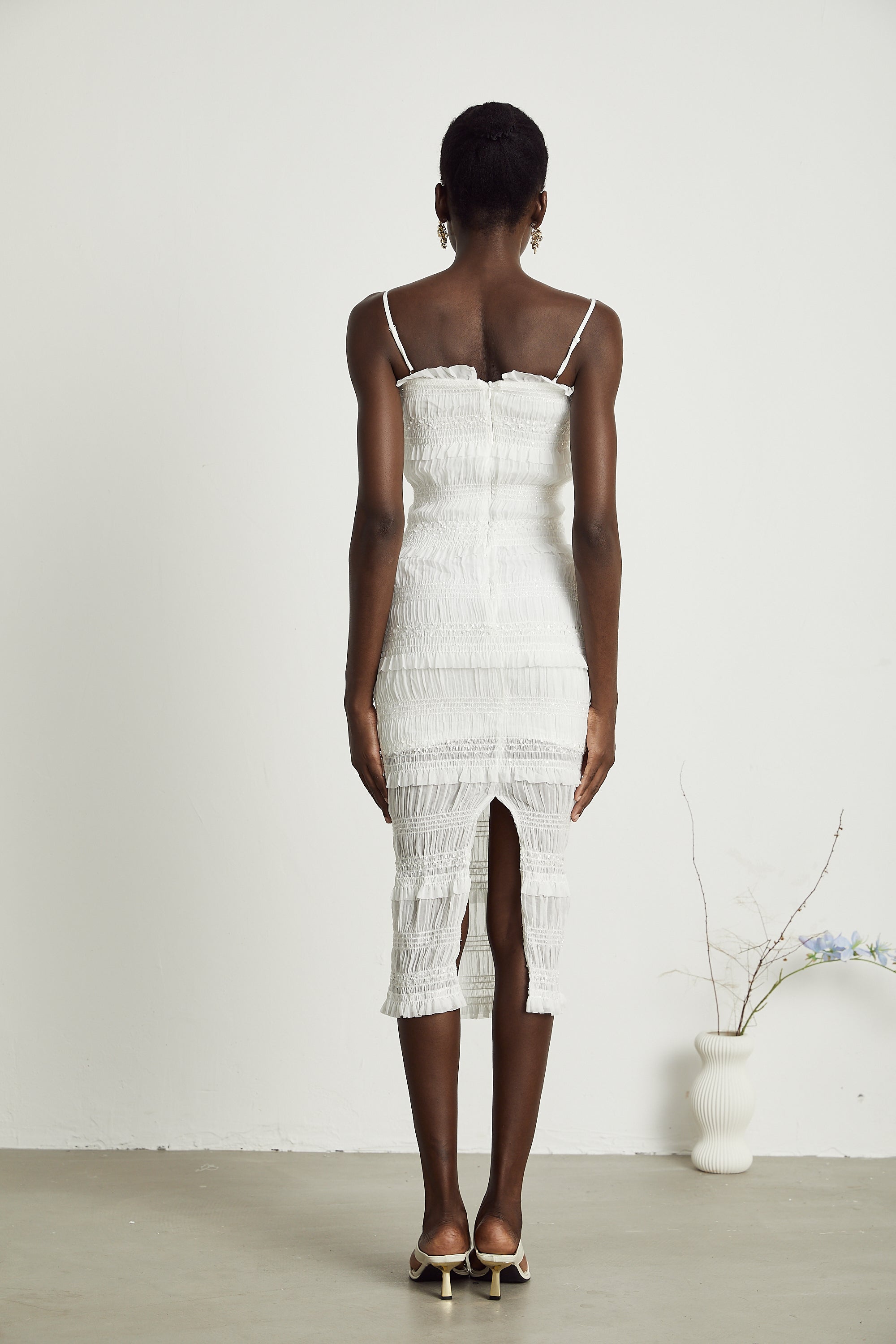 Gaëlle pile midi elbise