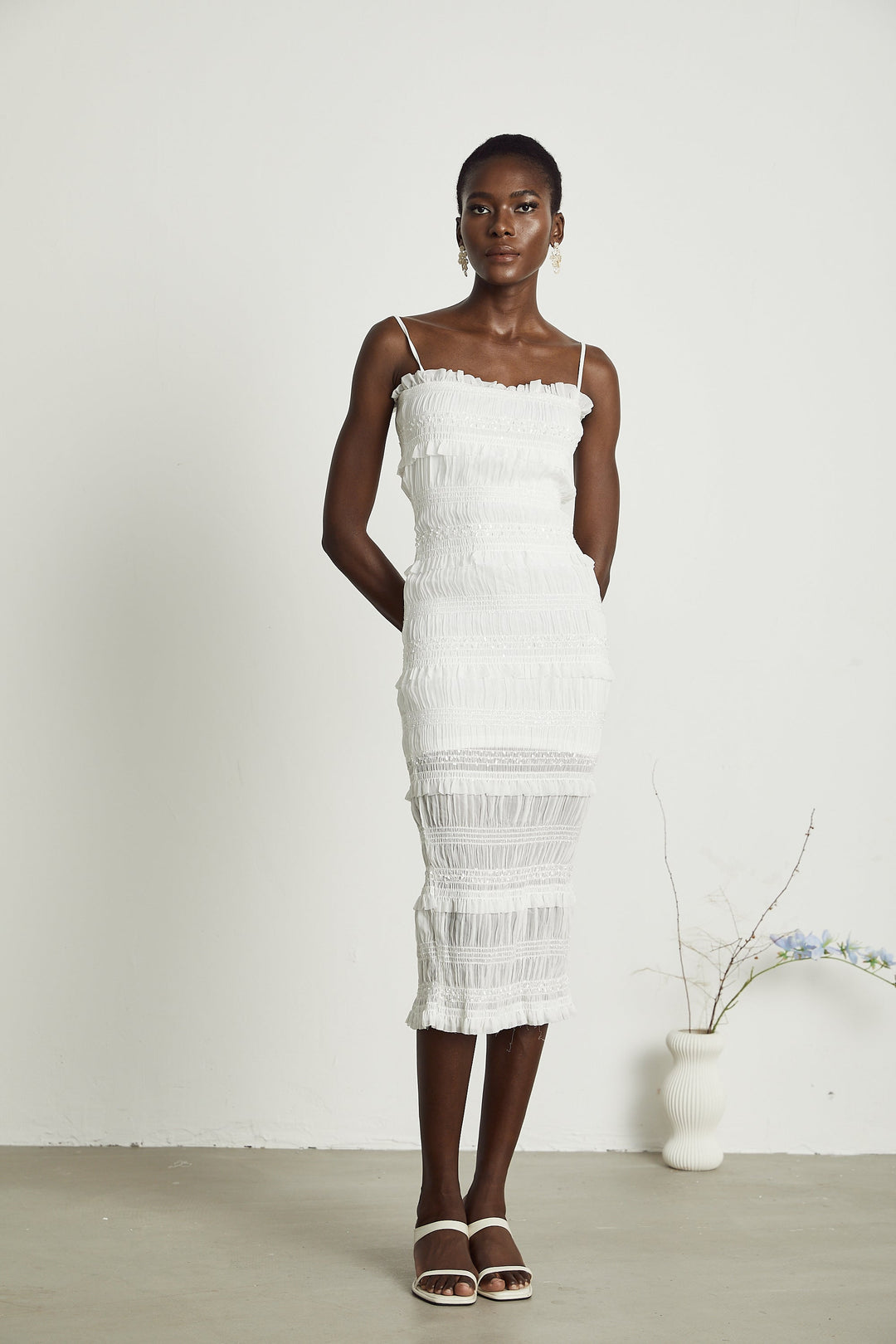 Gaëlle pile midi elbise