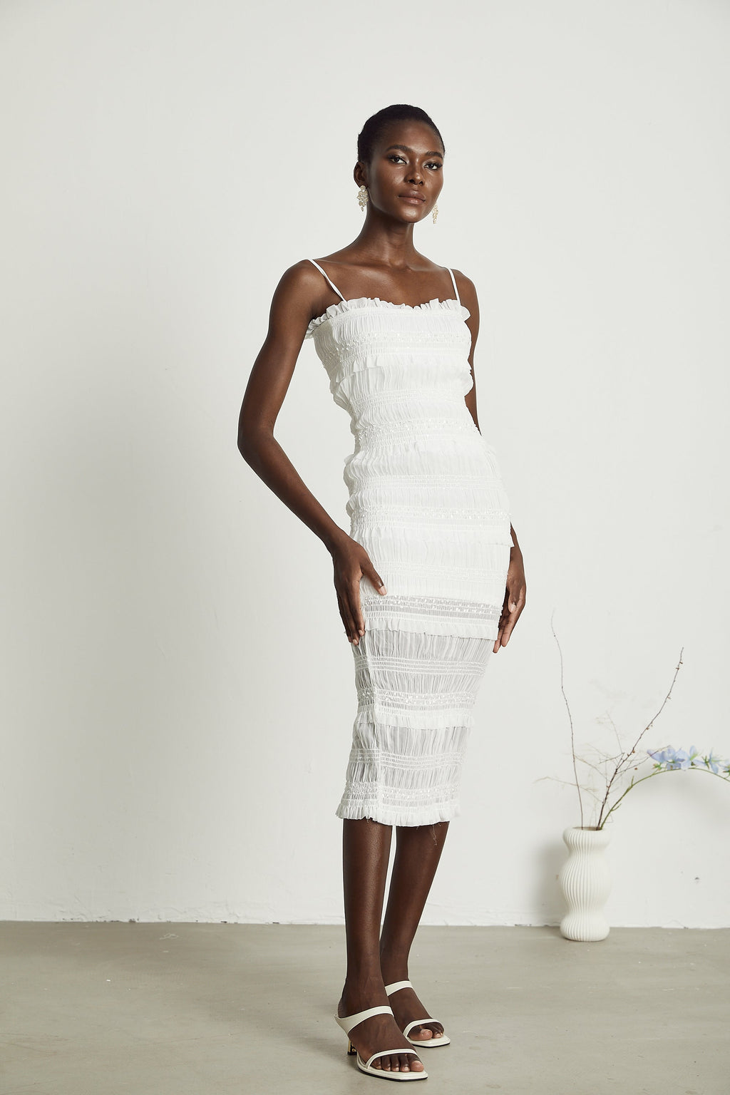 Gaëlle pile midi elbise