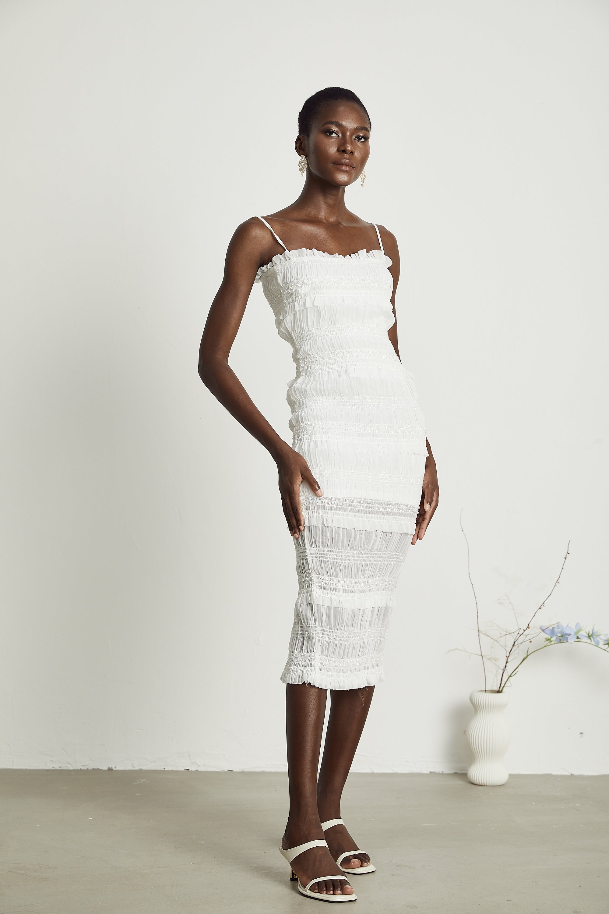 Gaëlle pile midi elbise