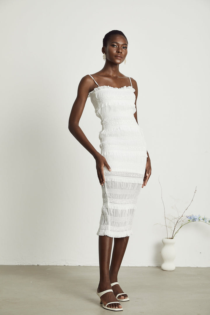 Gaëlle pile midi elbise
