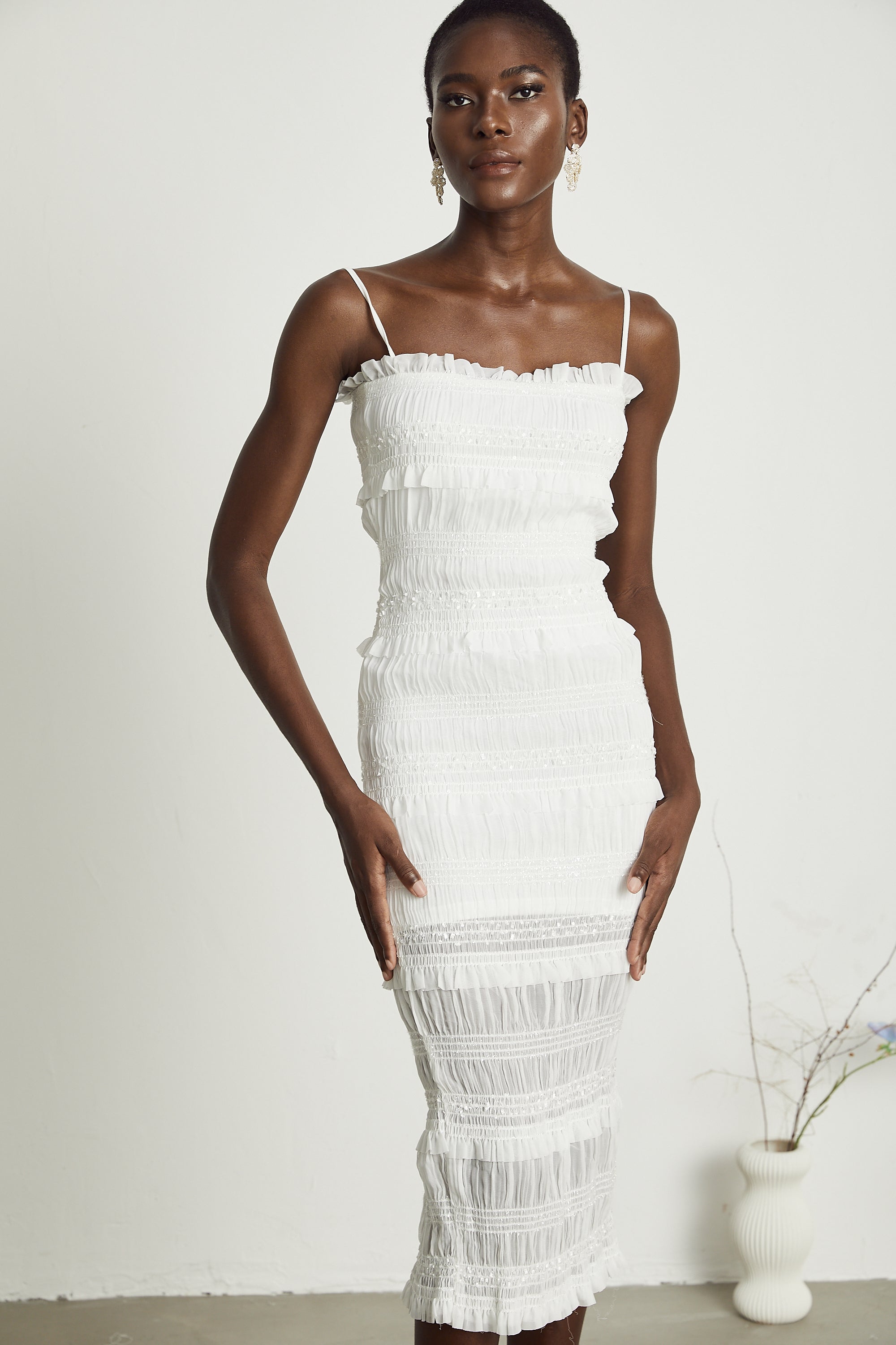 Gaëlle pile midi elbise