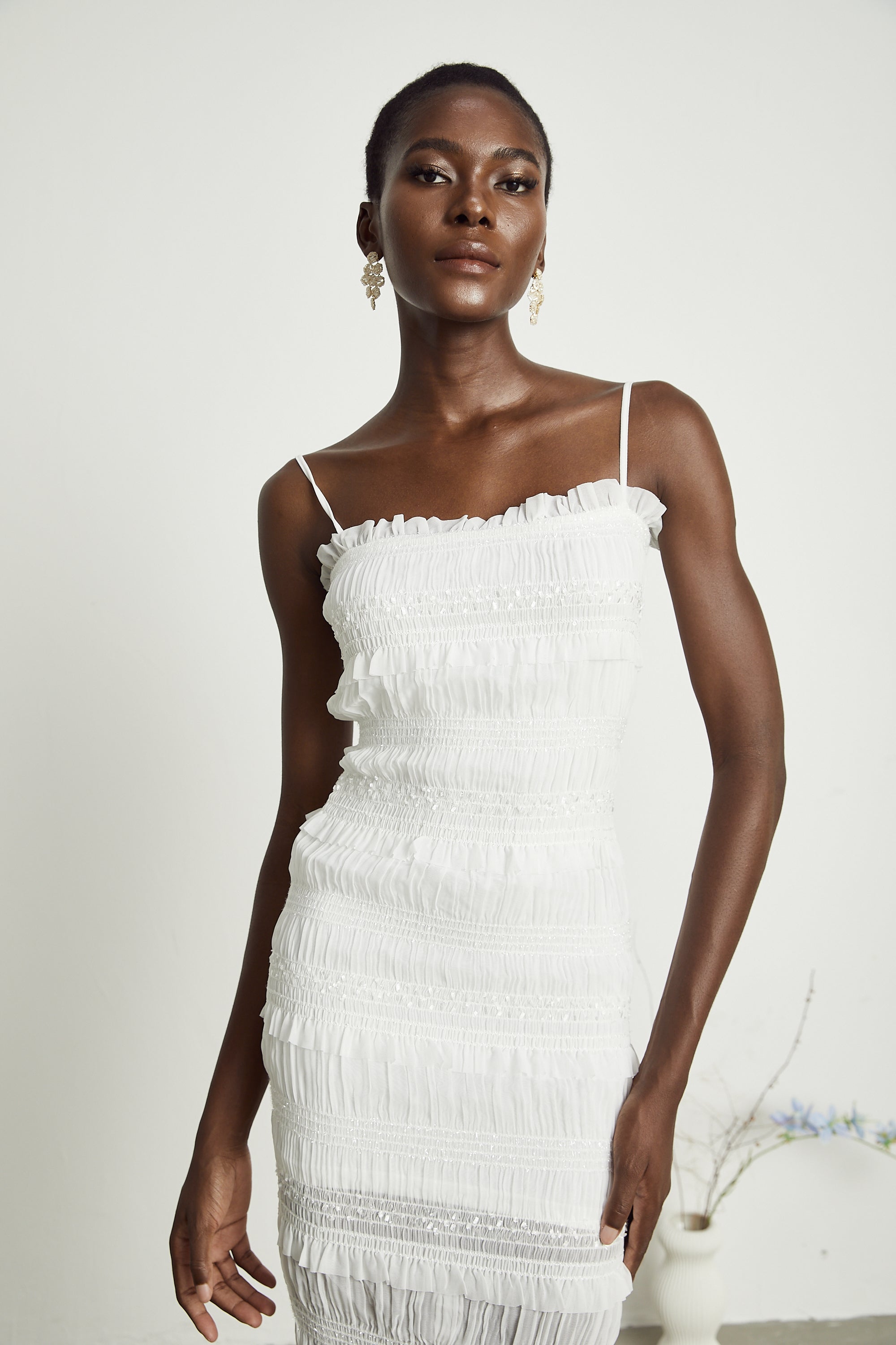 Gaëlle pile midi elbise