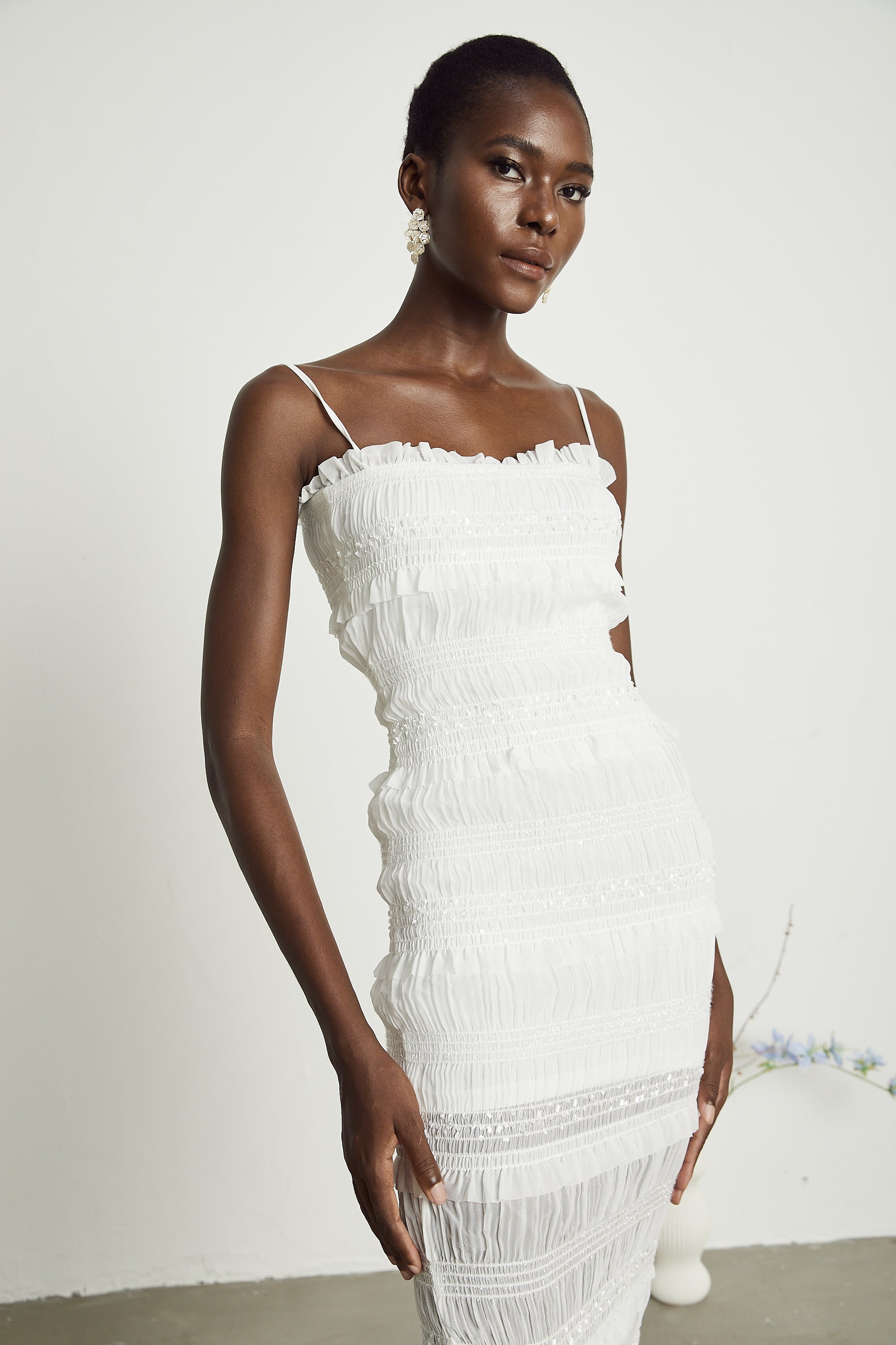 Gaëlle pile midi elbise