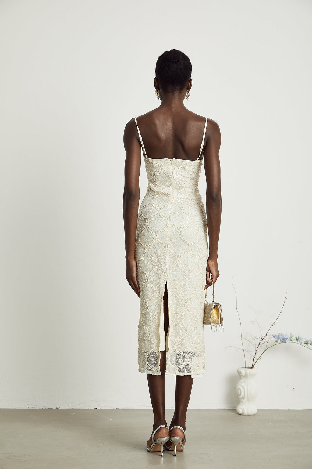 Nalini süslemeli midi elbise